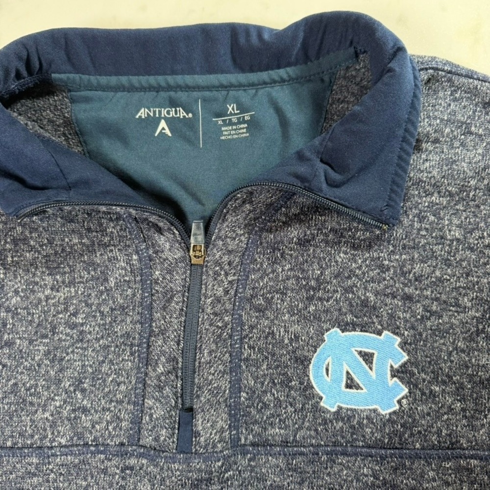 Antigua UNC Tar Heels Carolina Pullover Mens XL Navy Blue Heathered Quarter Zip